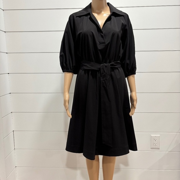 NWT Calvin Klein black dress puff 3/4 sleeve elastic waist removable belt sz6 - Picture 2 of 16